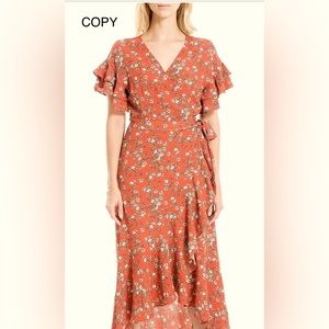 ✴️NEW! Ruffle Crepe Hi/Low Wrap Around Floral Print Midi Dress